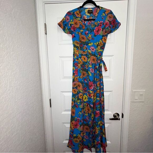 New, Sugarlips Twiggy Floral Lunar Print Full Wrap Short Sleeve Maxi Dress - Picture 5 of 13